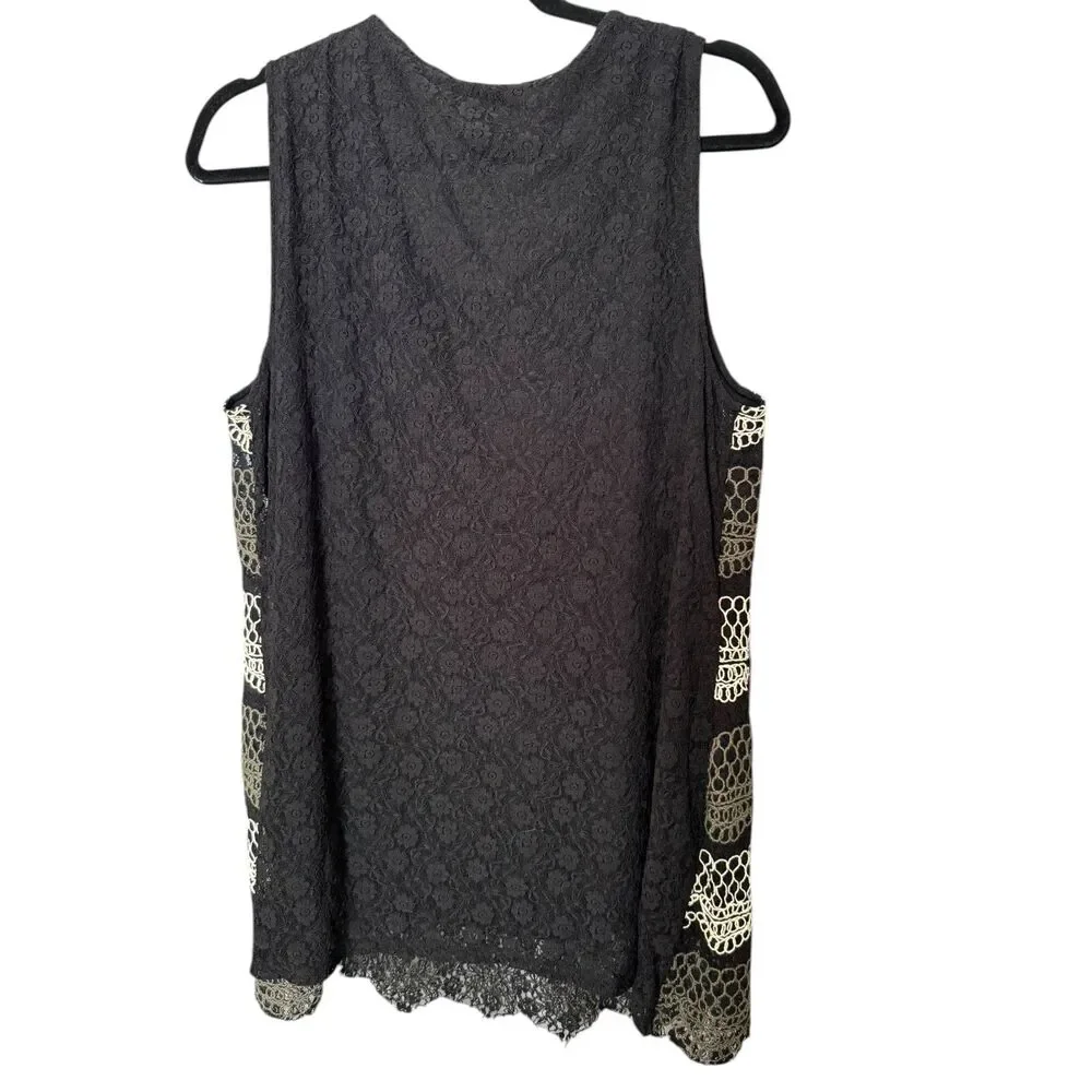 Alfani Women’s Black Lace Embroidered Top Size XL Sheer Overlay Top - Picture 3 of 5